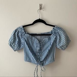 striped corset puff sleeve top